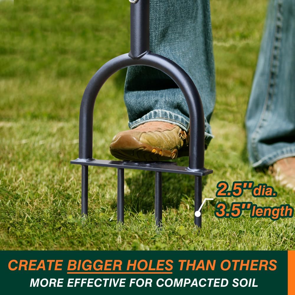 Heavy-Duty Lawn Aerator Tool Designed for Compacted Soil, Featuring a Manual Operation And a Wide Foot Plate for Effective Aeration