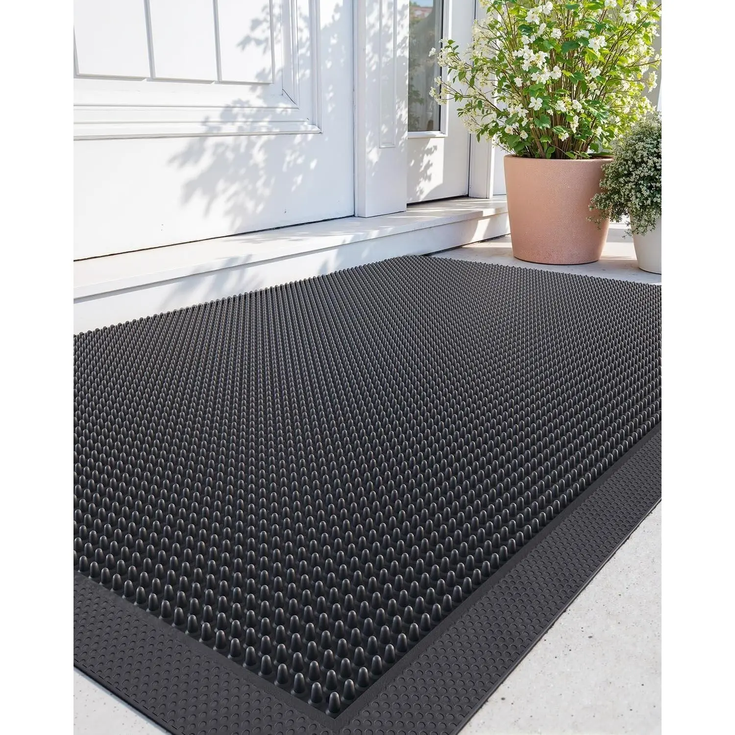 Rectangle 24x36 in Heavy-Duty Non-Slip Rubber Outdoor Front Door Mat - Dirt-Trapping, Waterproof, Low-Profile Welcome Option for Home Entryway, Black (Gift Available)