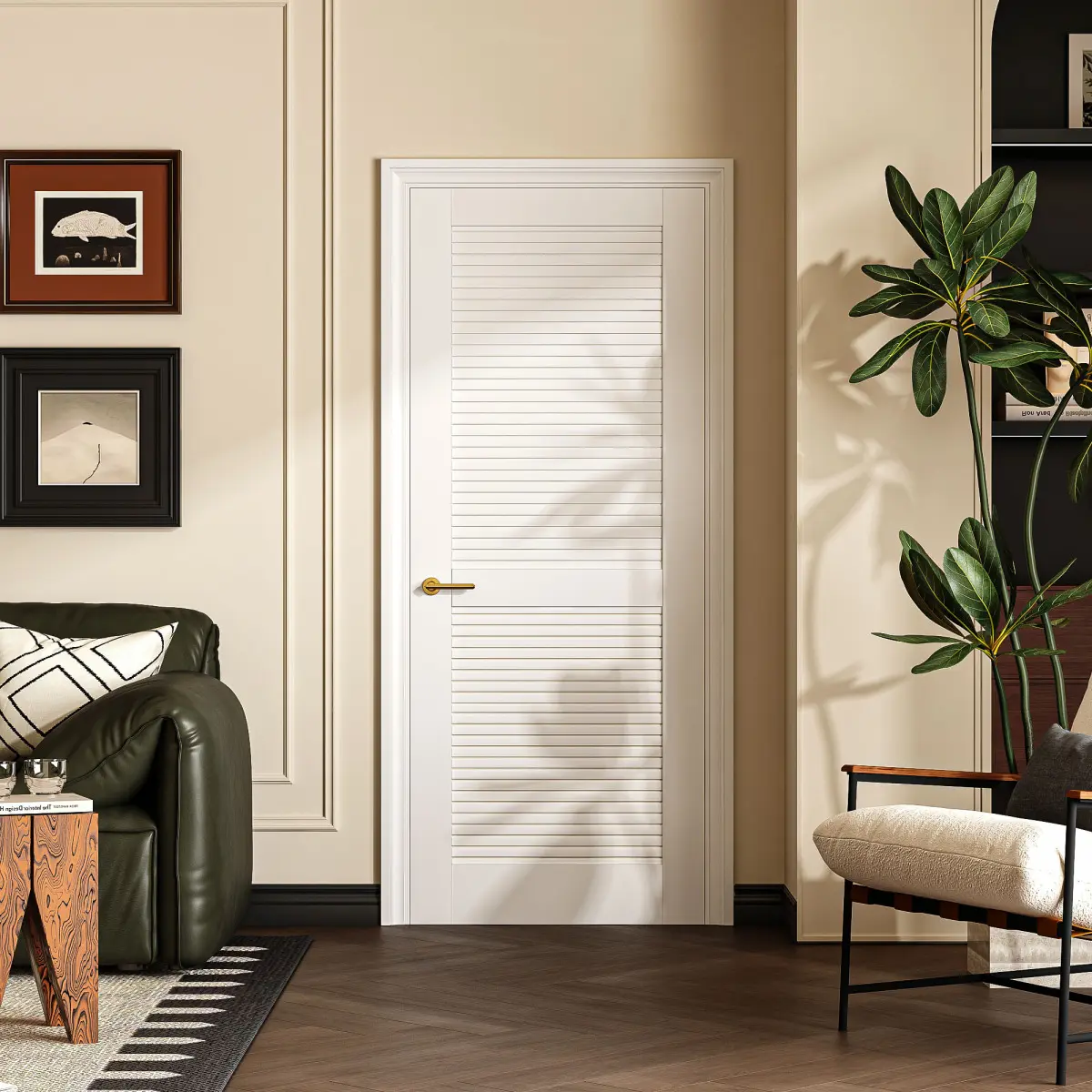 18" X 80"Louver Interior Door Slab, White PVC Waterproof Moisture-Resistant for Laundry Closet Pantry Bathroom, Sliding Pocket Barn Bypass w/o Hardware&Frame