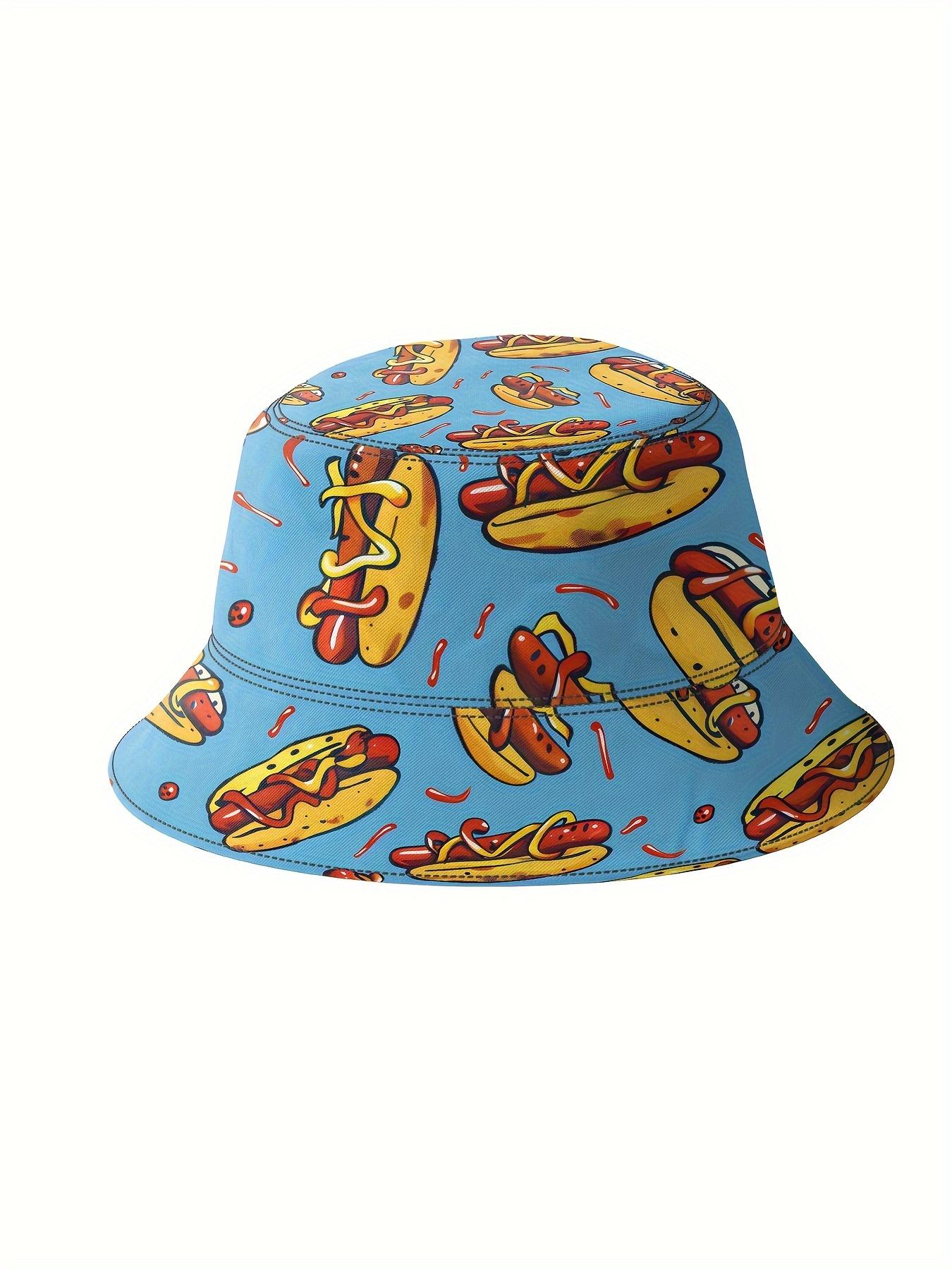 Men'S Three-Piece Vintage Beach, Featuring Hot Dogs And Ketchup Themed Activewear, Hawaiian Style Sports Outfit, Including a Shirt, Beach Shorts, And a Bucket Hat
