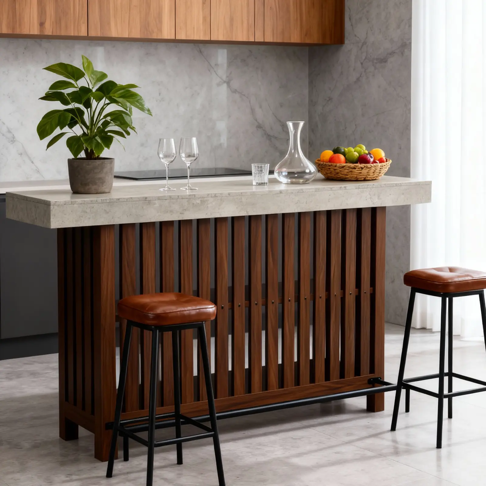63 in Rectangular Engineered Wood Bar Table - 2-Tier Storage, Modern Farmhouse Look Home Bar Unit with Built-In Footrest, Counter Height Pub Table for Kitchen, Living Room (Requires Assembly)