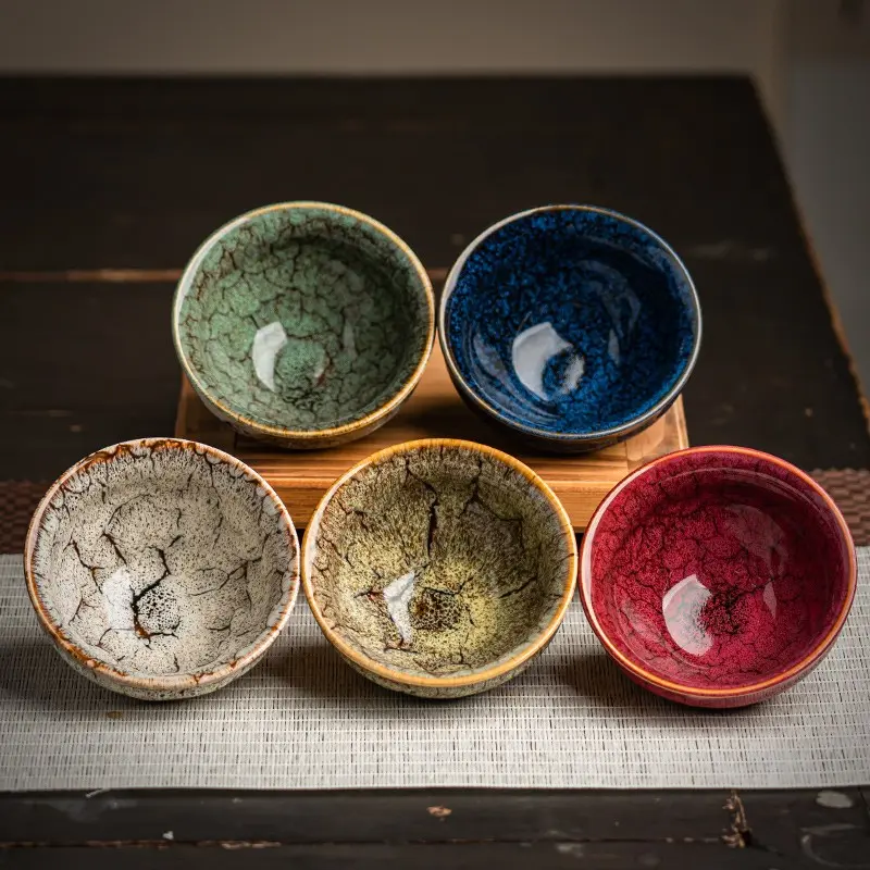 5 Pcs Large Capacity Aesthetic Ceramic Cups, Handmade Kiln-Fired Five Elements Tea Cup Set, Gongfu Teaware, Coffee Mug, Water Glass, Teaset, Teacup
