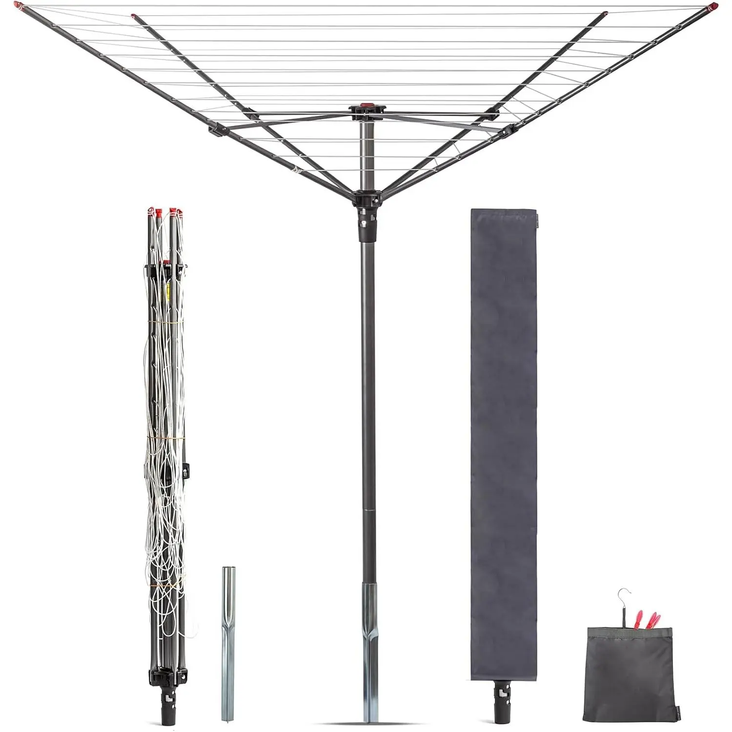 Outdoor Umbrella Drying Rack, 12 Lines with 164 Feet Drying Space, Steel Frame & Adjustable Height, 4-arm Umbrella Clothesline for Laundry, Collapsible Clothes Drying Rack for Backyard