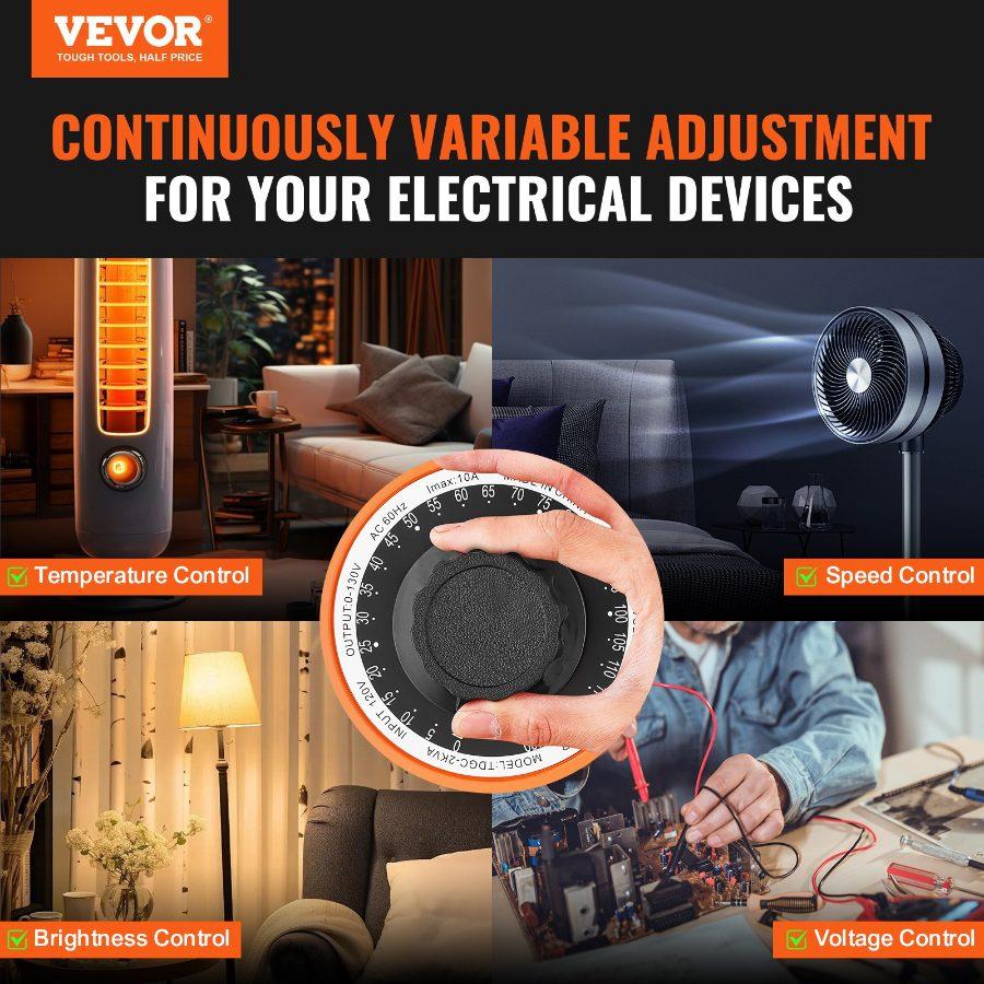 VEVOR 2000VA Auto Variable Voltage Transformer, 15.3 Amp, 110V Input 0-130V Output AC Voltage Regulator, with LCD Display 4 Extra Fuses Thermal Control Switch for Home Industrial Office