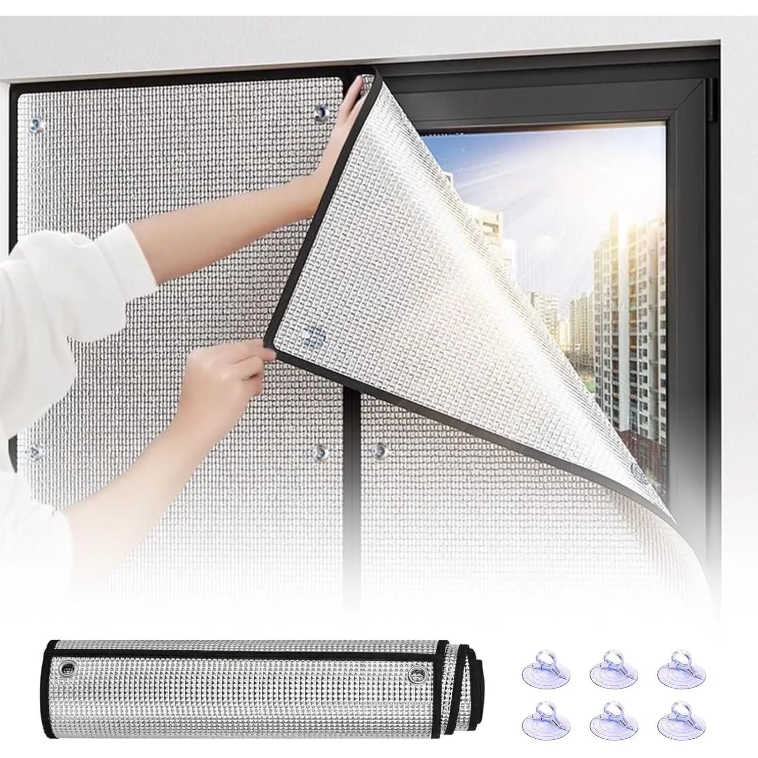 Aluminum Foil Thermal Insulation Window Film - 0.35in Thick, Fade Resistant, Anti-UV, Darkening, Removable and Reusable Suction Cup Sheet for Home Sun Room, RV (16"*20"), Anti-Uv Window Films