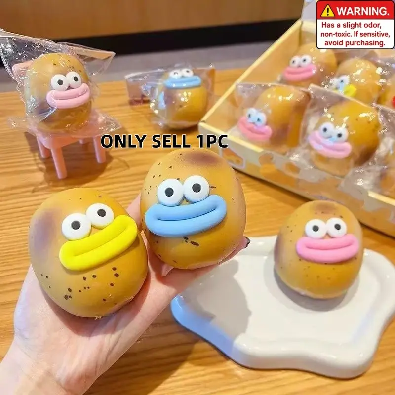 Cute potato-shaped squeezable toy with textured sensory stress relief features, slowly rebounds, making it an ideal gift for classrooms and offices, perfect for kids. Great for hand training and an excellent choice for Halloween and Christmas presents.