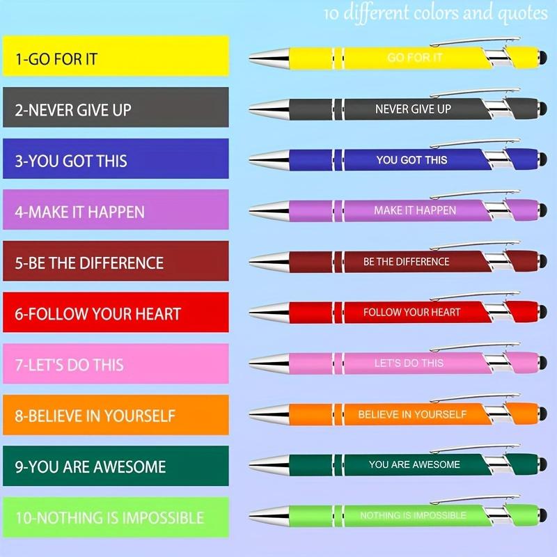 Inspirational Metal Pens Bulk Pack, Handwriting Nib Motivational Ballpoint Pens, Ink Fun Office Supplies Gift for Women Colleagues, Multicolor Pens