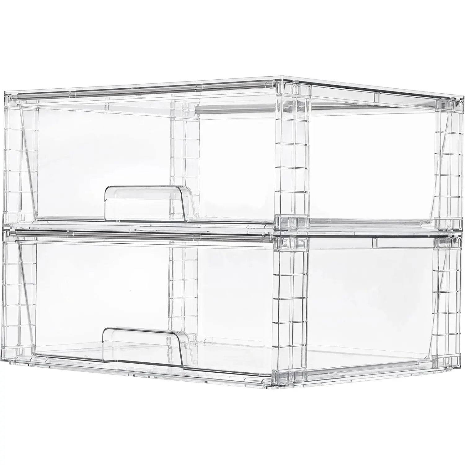Vtopmart 2 Pack Large Stackable Storage Drawers,Easily Assemble Clear Acrylic Bathroom Closet Undersink Organizers,Plastic Storage Bins for Cabinet,Kitchen Pantry,Medicine Organization