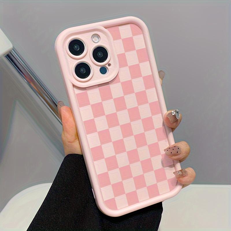 Phone Case - A Pink Checkered Matte Full-Body Protective Case Designed to Prevent Drops And Shocks, Compatible with iPhone 17 E Air Pro ProMax iPhone16 15 14 Plus 13 12 Mini 11 X XS XR