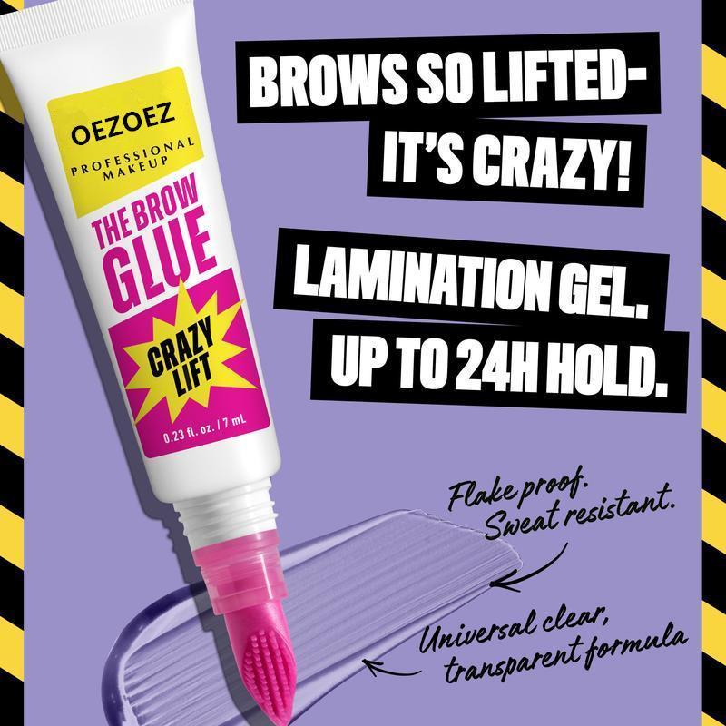 Ultimate Brow Glue Crazy Lift Gel - Strong Hold Brow Lamination with Built-In Styling Comb for Professional Makeup Finish