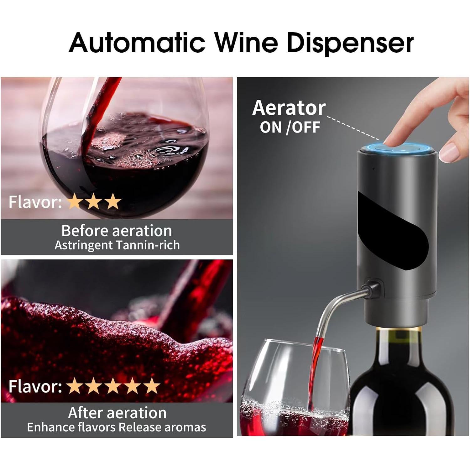 3 in 1 Electric  decanter with aerator,One  Red and White  Accessories, Stainless Steel Connecting Tube, USB Rechargeable  dispenser,   for  Lovers