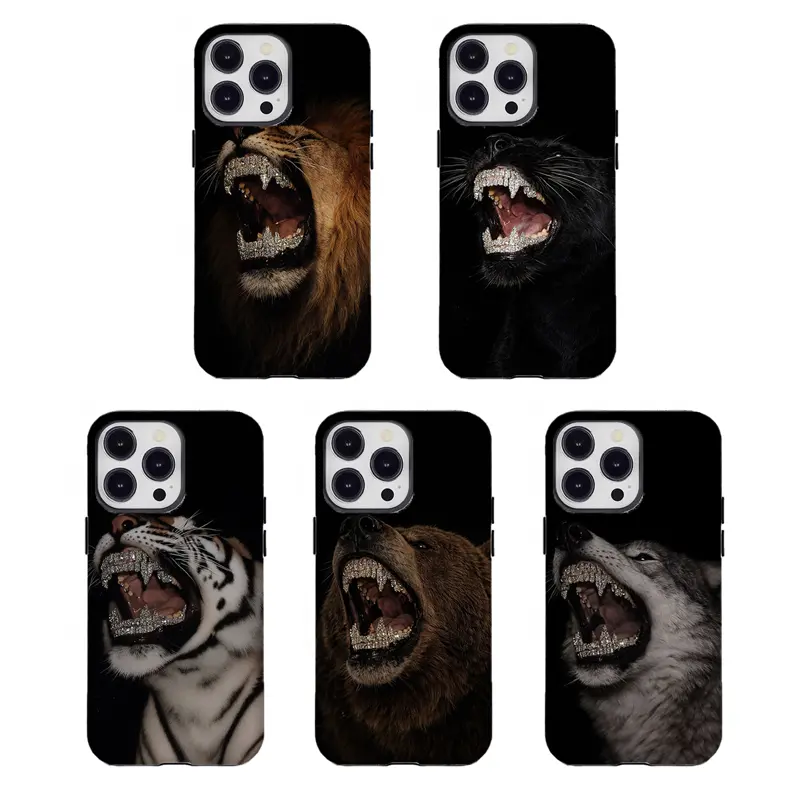 Custom Shockproof Wireless Wild Animal Grillz Phone Case - Hip-Hop Wolf Panther Design, Resistance Casing for iPhone 17/16/15/14/13/12/11 and for Samsung S21-S25, Trendy Streetwear Cellphone Accessory Gift