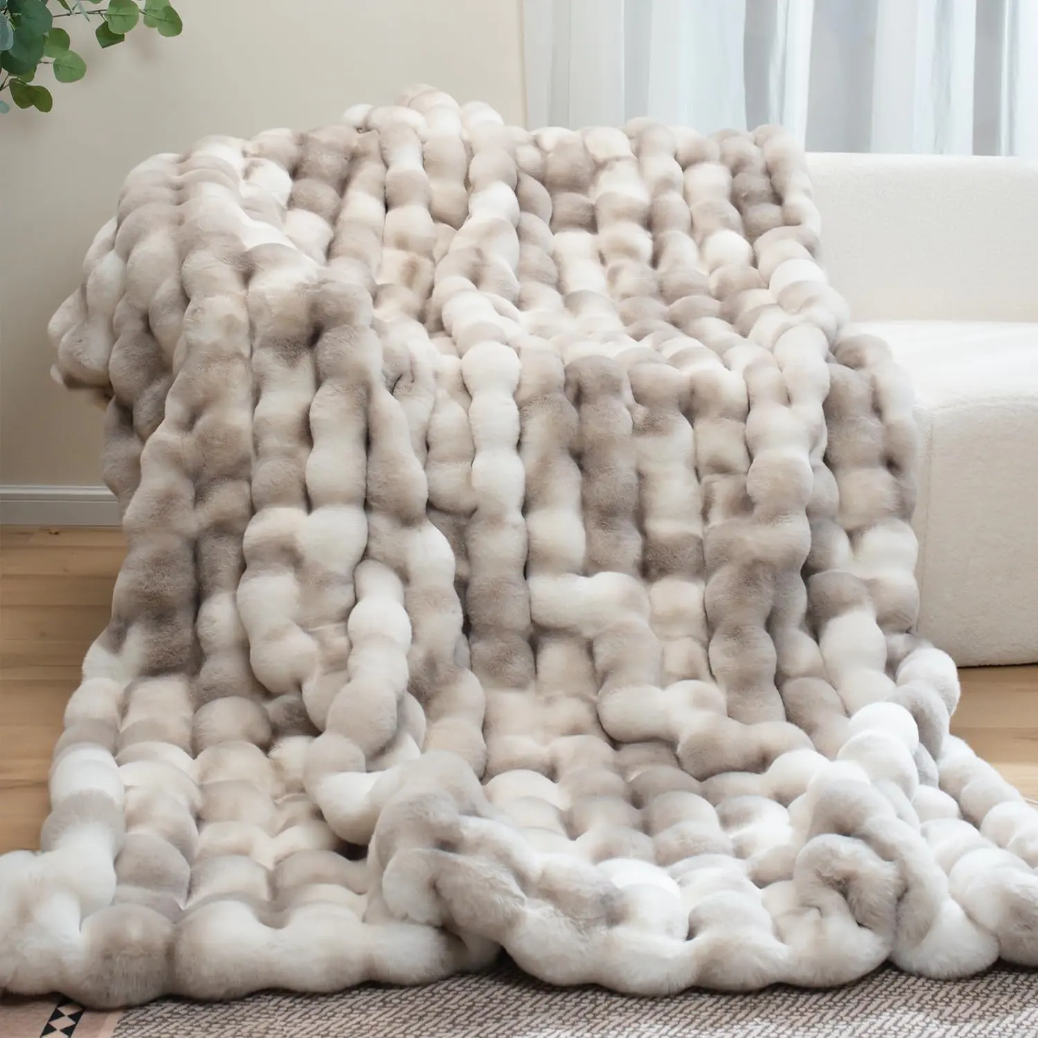 Super Comfort  Warm Thick 1000GSM Luxury Plush  Faux  Throw Blanket,  Blanket,Soft Cozy Bubble Blanket for Couch Chair Bed Sofa Living Room -Brownwhite 50'' x 60''