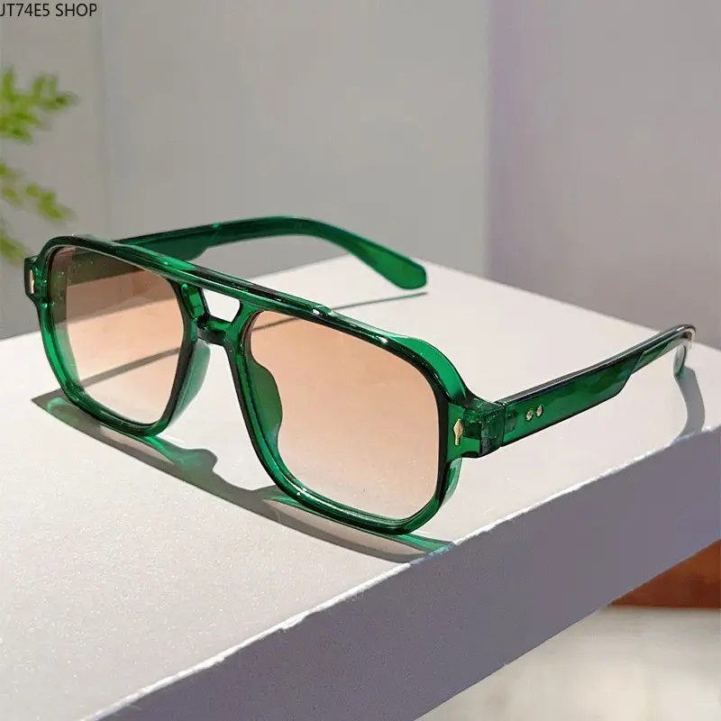 Retro Aviator Sunglasses with Arrow Rivets, Unisex Double Bridge Slim Frame Lightweight Shades with UV Protection for Outdoor Wear, Oversized Glasses, Lightweight Pa, Unisex Fit