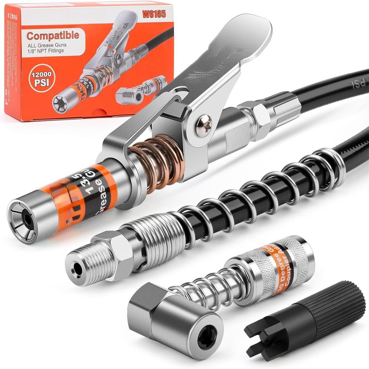 12000 PSI Quick Release Grease Machine Coupler Set Car Repair Tool Automotive Maintenance Tools with 90 °     Grease Coupler Adaptor for Tight Spaces