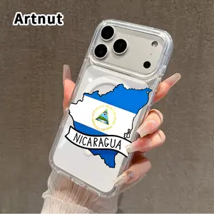 Magnetic Phone Case Supports Wireless Charging for iPhone 17 16  Pro Max Plus 15 14 13 12 11 Air E Nicaragua's Outline Flag Pattern Anti-Yellowing Shockproof durable ultra-thin Crystal Transparent Acrylic Large Hole Cover