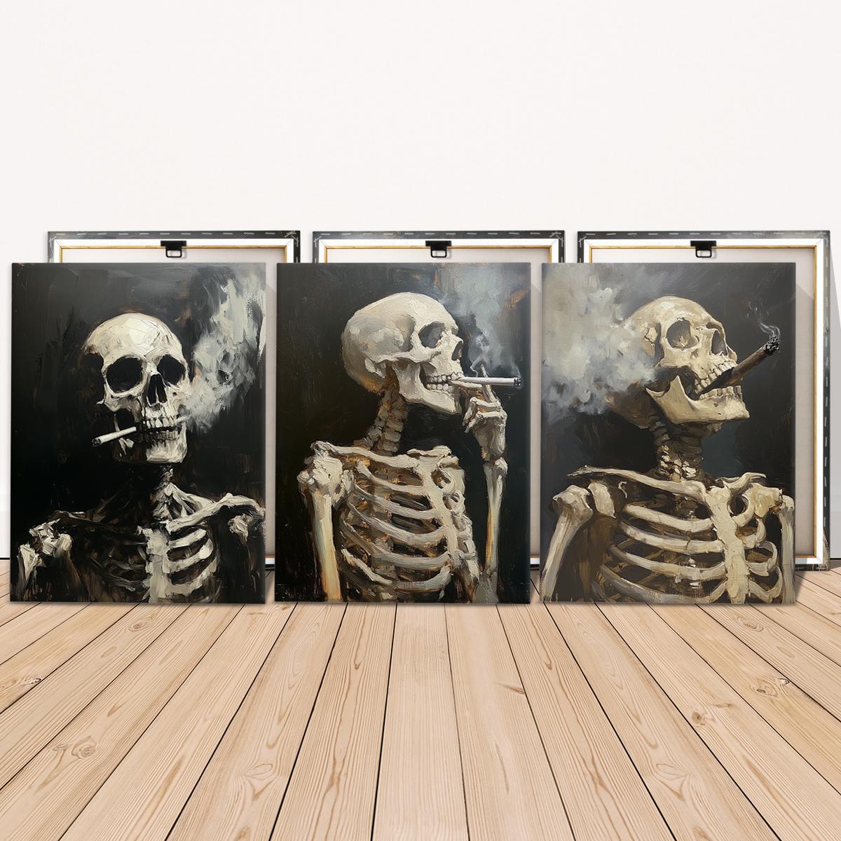 Skull Pattern Canvas Painting, 3 Counts/set Creative Wall Art Poster, Wooden Wall Art, Wall Art Decor for Home Living Room Bedroom Office