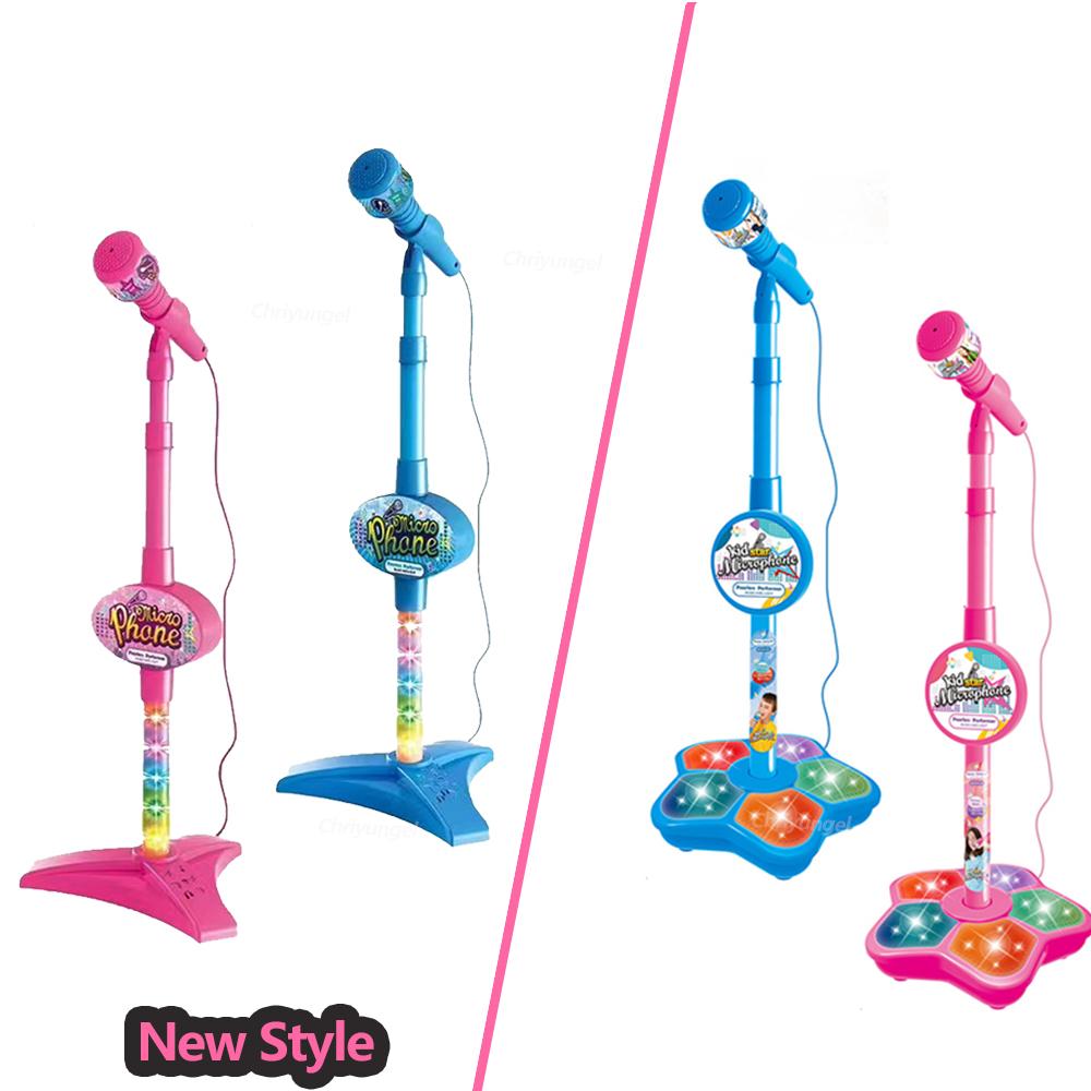 Kids Microphone with Stand Karaoke Song Music Instrument Toys Brain-Training Educational Toy Birthday Gift for Girl Boy LED Adjustable