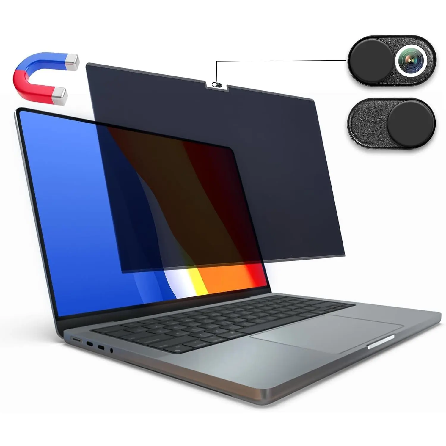 Magnetic Privacy Screen for 16-in MacBook Pro (2021-2025 M1-M4 Max) - Anti-Glare, Blue Light Protector, Scratch Res., Workplace Laptop Filter, Removable Private Shield & Webcam Cover