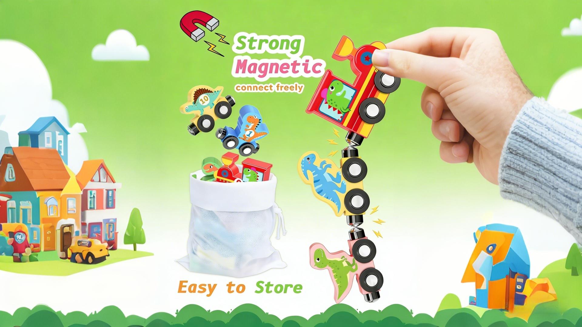 Toys for Toddlers,Magnetic Train Track Set with Animal and Digital Designs for 1 2 3 Years Old Toddlers Boys Girls, Wooden Dinosaur Preschool Learning Easter Basket Stuffers Sensory Toys Birthday Gifts Ages 1-3, 2-4