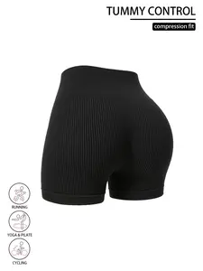 High Waist Seamless Yoga Shorts for Women, Summer Sporty Solid Color, Peach Butt Lift Fitness Hot Pants, Unlined Plain Surface Design
