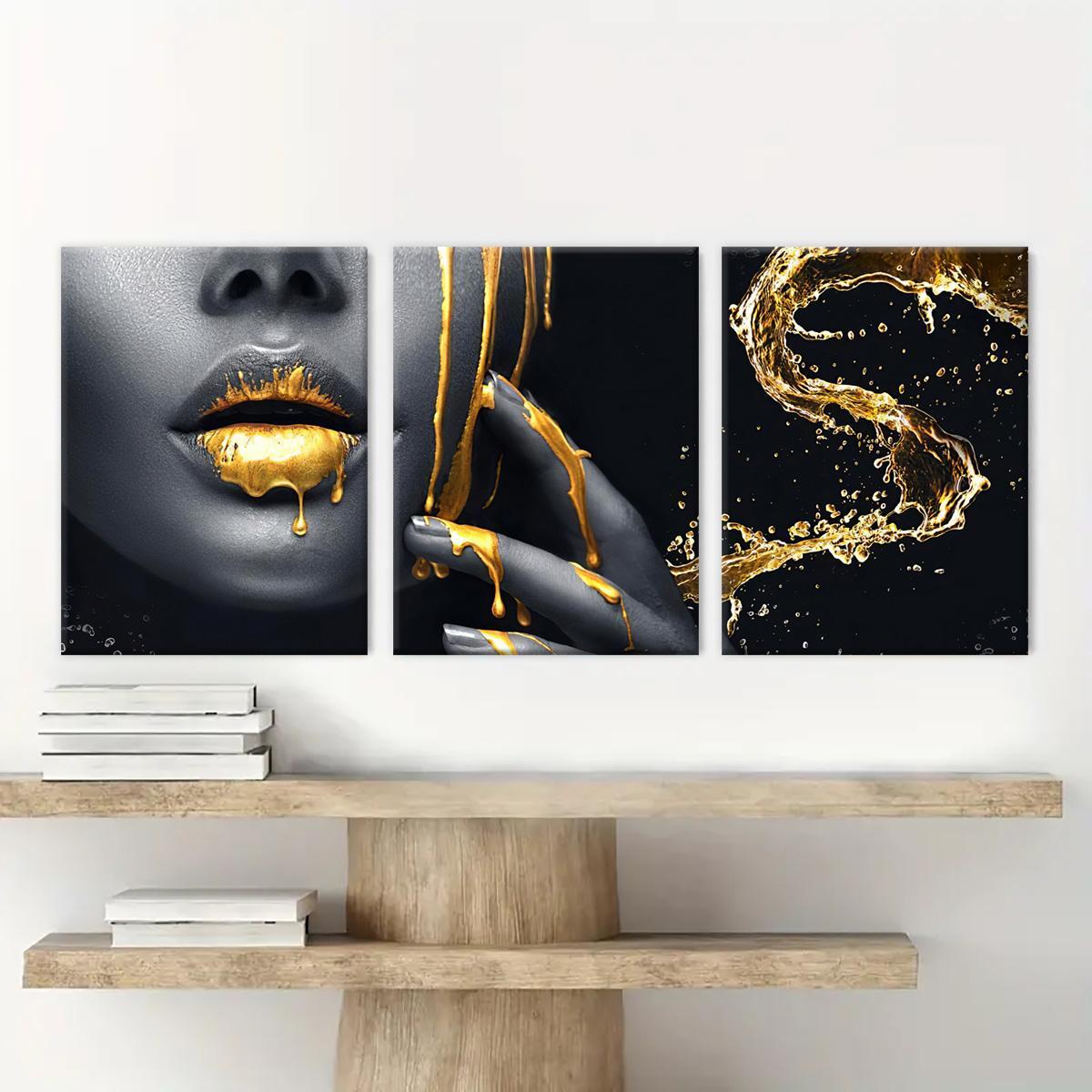 Wooden Framed Canvas Painting, 3 Counts/set Modern Art Figure Pattern Artistic Wall Art, Wall Picture, Dining Room Wall Art, Artwork, Wall Decor for Home Living Room Bedroom Office
