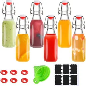 6 Pack 8.5oz Flip Top Swing Top Glass Bottles with Airtight Lids for Home Brewing, 2nd Fermentation, Kombucha, Kefir, Vanilla Extract, Juice, Tea, Beverages, Soda, Oils, Vinegar, Limoncello