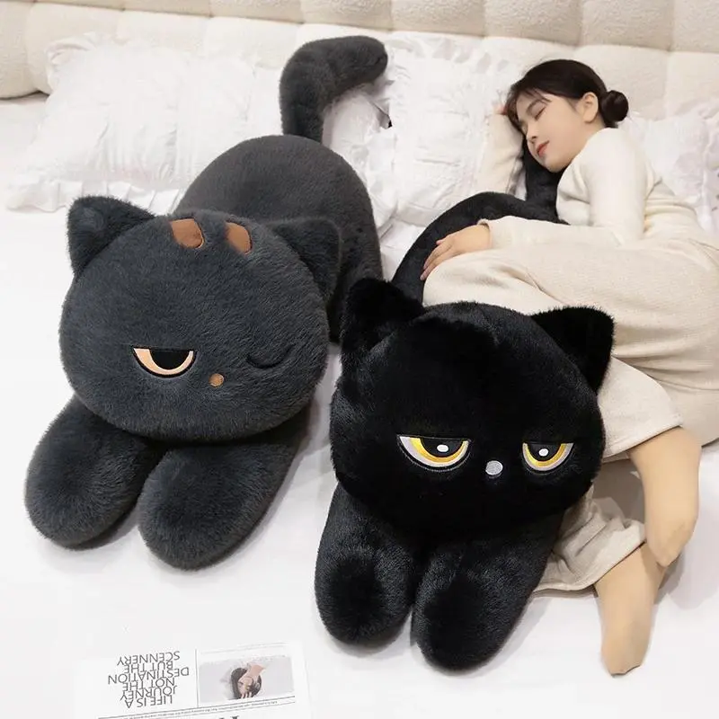 High Quality Unisex Classic Giant Lying Cat Plush Toys (120cm/60cm), Soft Simulated Black-Gray-Beige Stuffed Animal Pillows, Children's Birthday Gifts, with Dropship and Wholesale Service