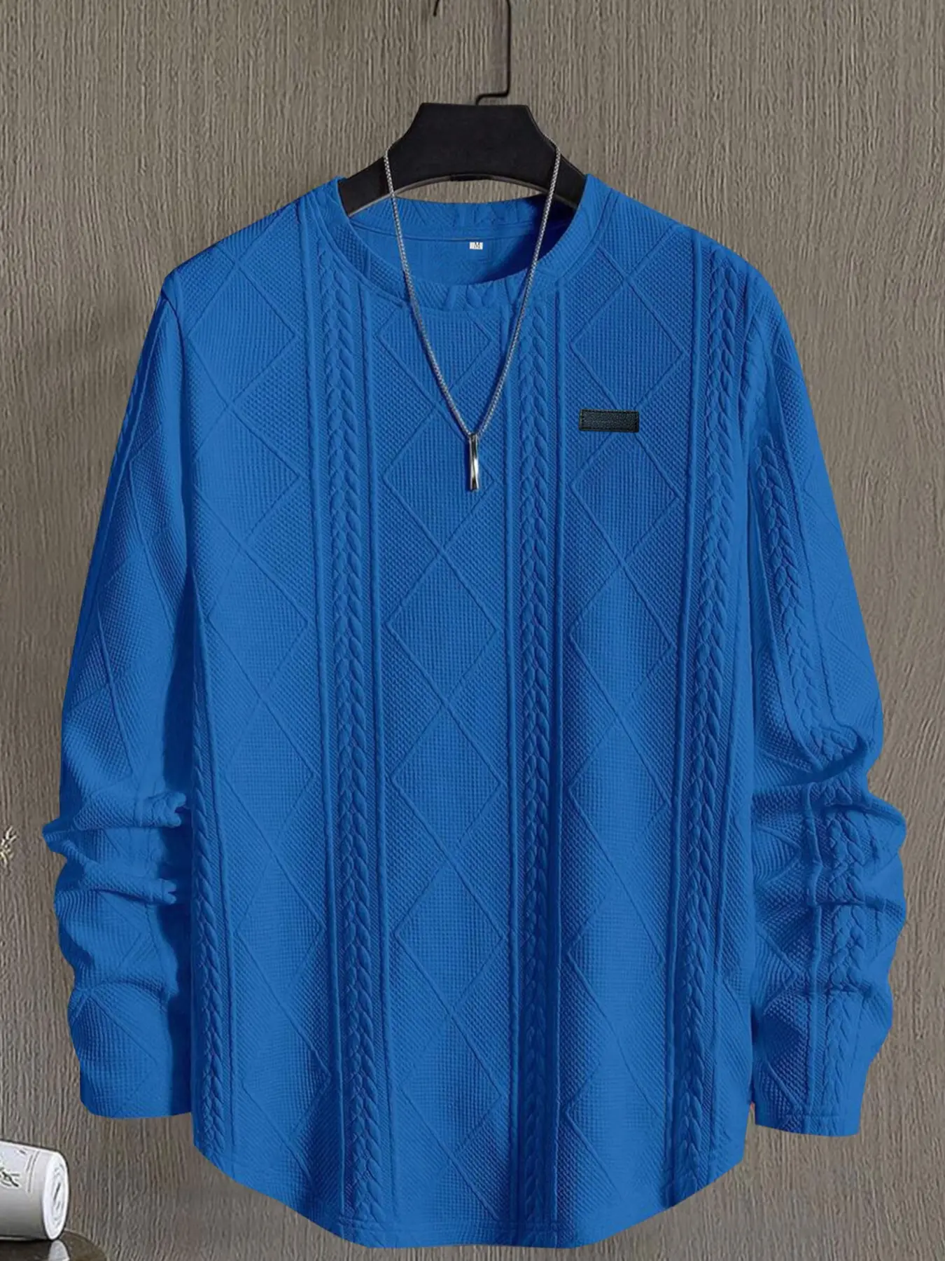 Men's Casual Jacquard Knit Long Sleeve T-Shirt Tops, Comfortable and Stylish, Perfect for Daily Wear, All Seasons