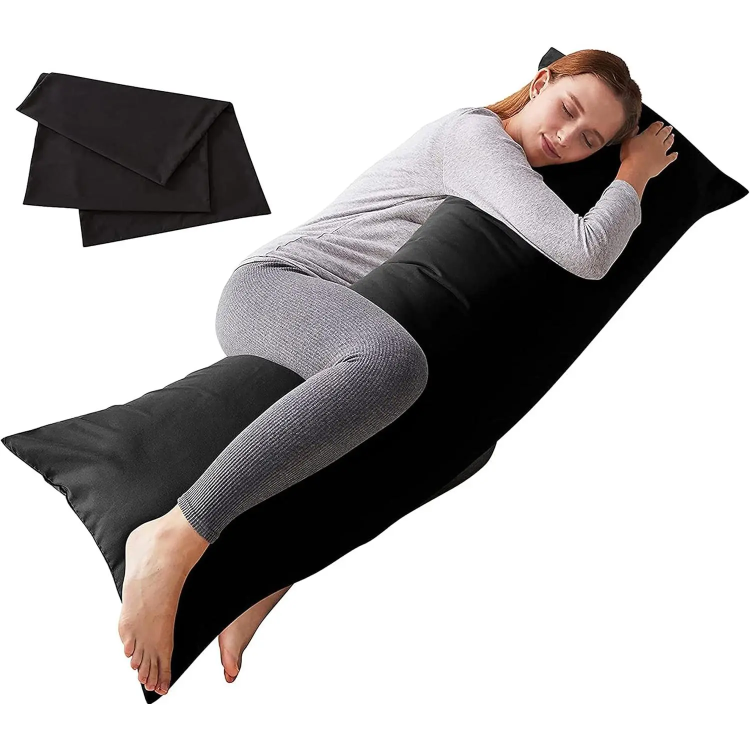 Body Pillow with Pillowcase - Soft Long Bed Pillow for Adults - Breathable Full Body Pillow Insert for Sleeping, 20x54inches, Black