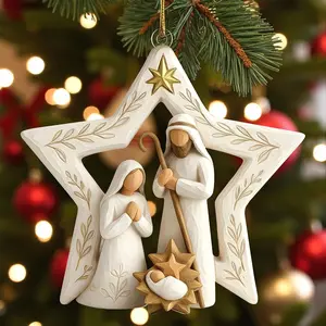 Christmas in July Decorations, Nativity  Ornament, Holy Family Manger Scene with Bethlehem , Christian Religious Christmas Tree Ornament, Early Ideas
