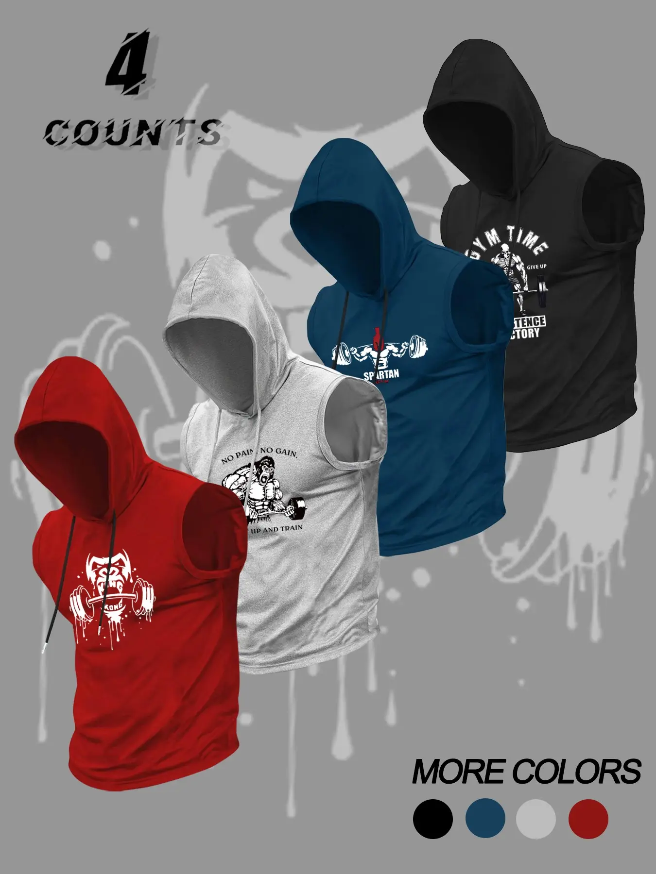 Men's Dumbbell Weightlifting Graphic Print Round Neck Sleeveless T-Shirt, Casual Comfortable Hooded Vest, Summer Fitness Outdoor Wear, Fitness Apparel, Casual Workout Tops, Casual Sports Tops, Workout Clothes