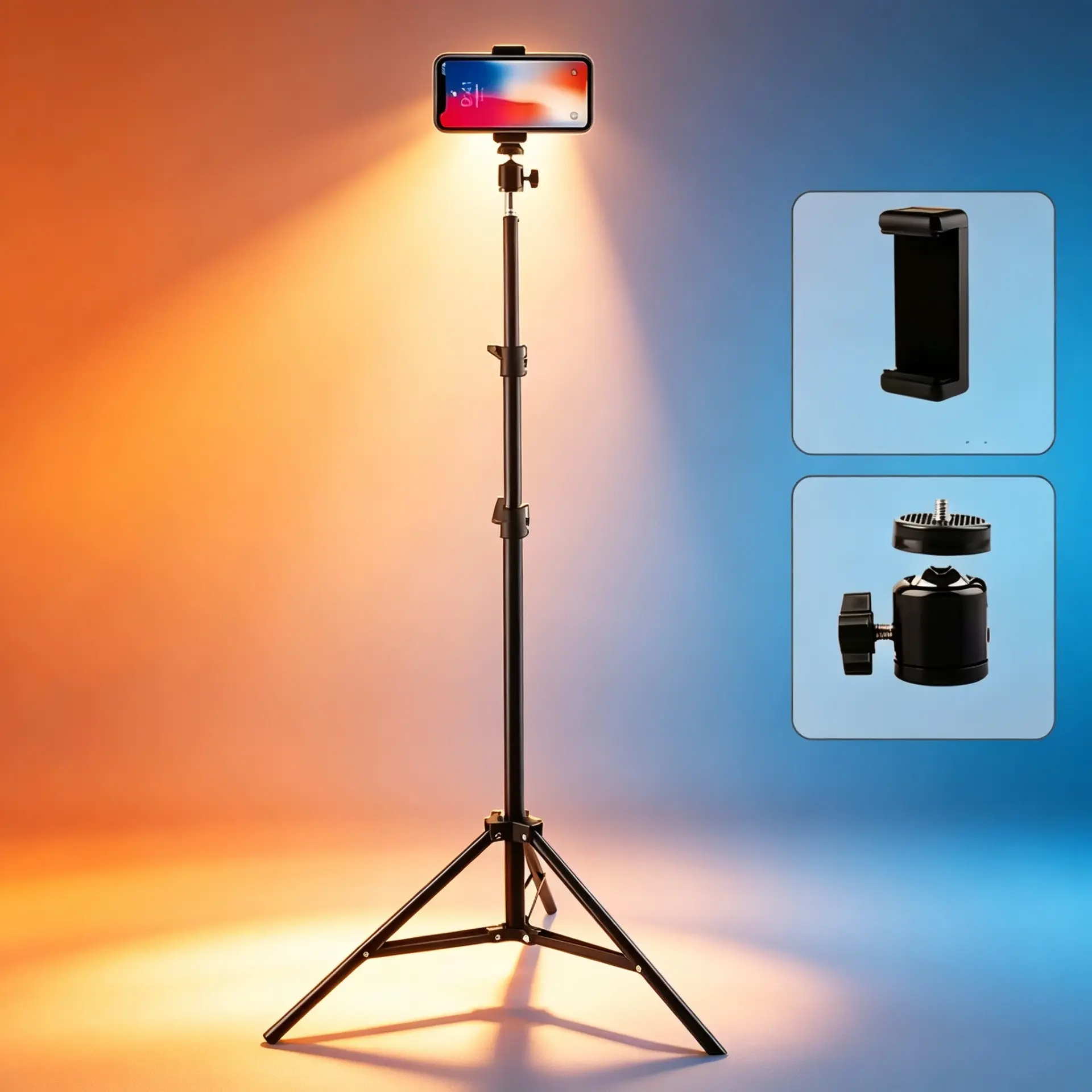 All-In-One Content Creation Tripod Set, 110cm Height, Foldable Metal Stand, Universal 1/4 Screw Interface, Ideal for Camera, Light, Phone, Phone Tripod Holder