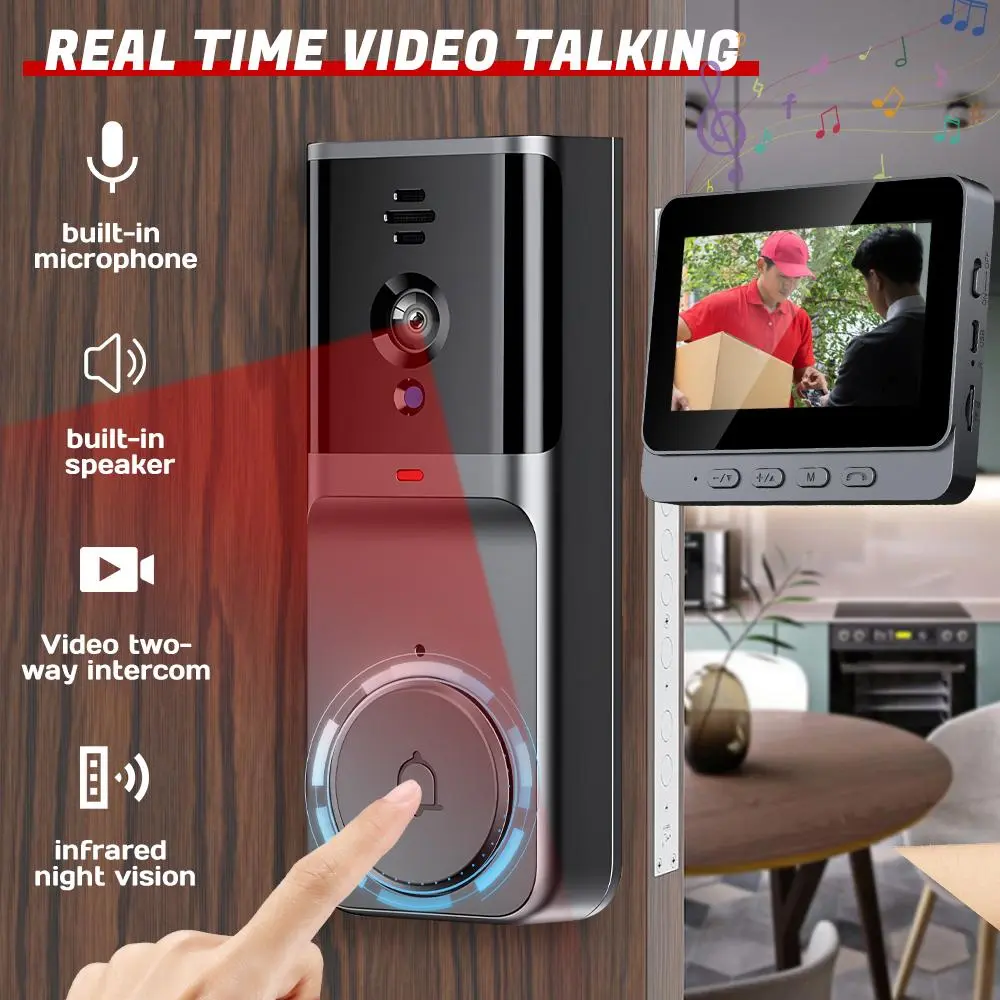 KEPEAK Wireless Video Doorbell Camera Kit - Home Security System with 1x Doorbell Camera, 1x Display Monitor, No WiFi, 2.4G Intercom, 2-Way Talk, 120° Wide Angle, Waterproof, Batteries for Apartments