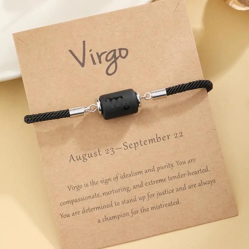 New 12 Zodiac Handmade Braided Rope Bracelet for Women| Citrine Crystal Natural Stone Beaded Cord Bangle| Astrology Jewelry with Gift Card