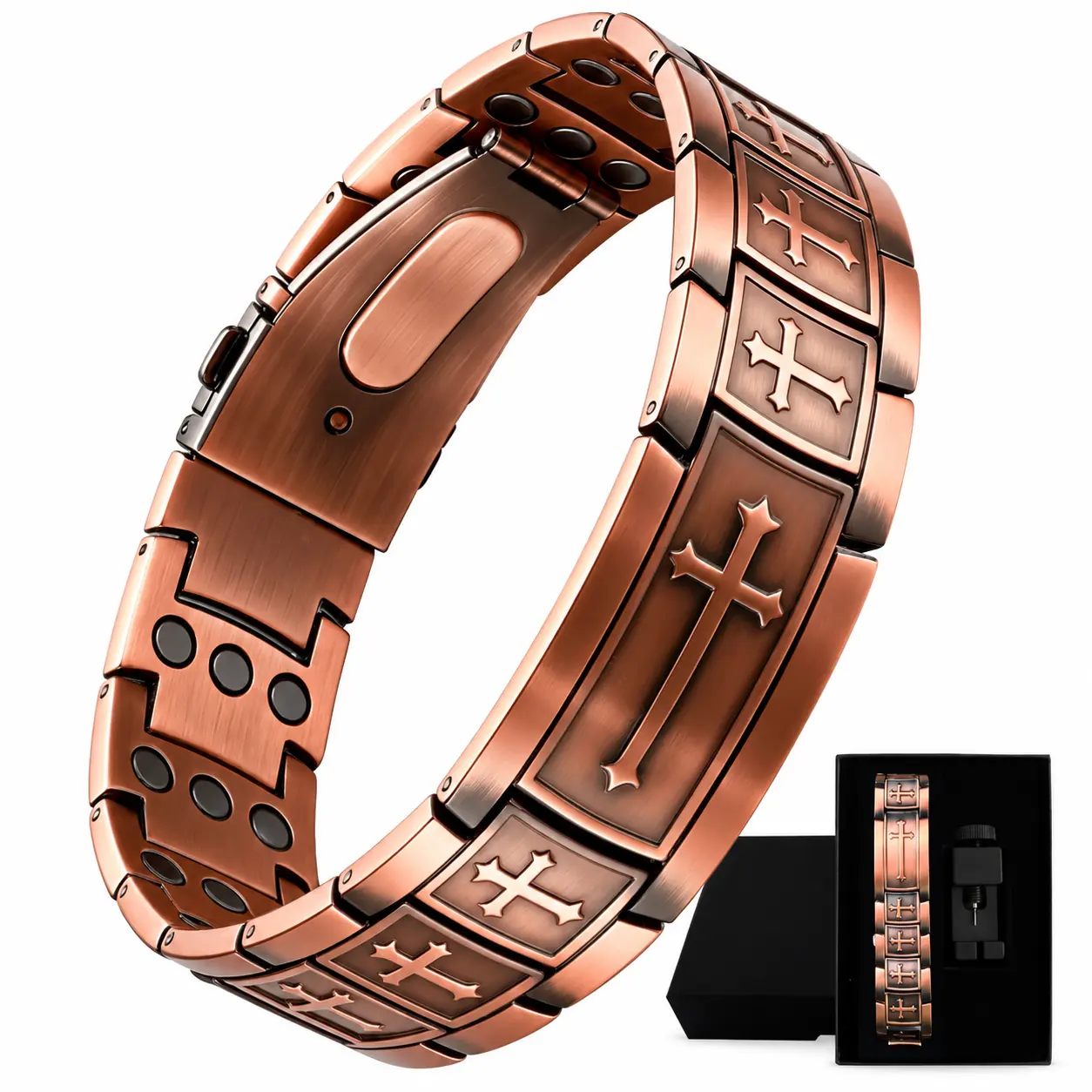 Copper Bracelet for Men 3X Strength,Magnetic Therapy Bracelet Copper Jewelry with Powerful 3800 Gauss Magnets,Premium Fold-Over Clasp
