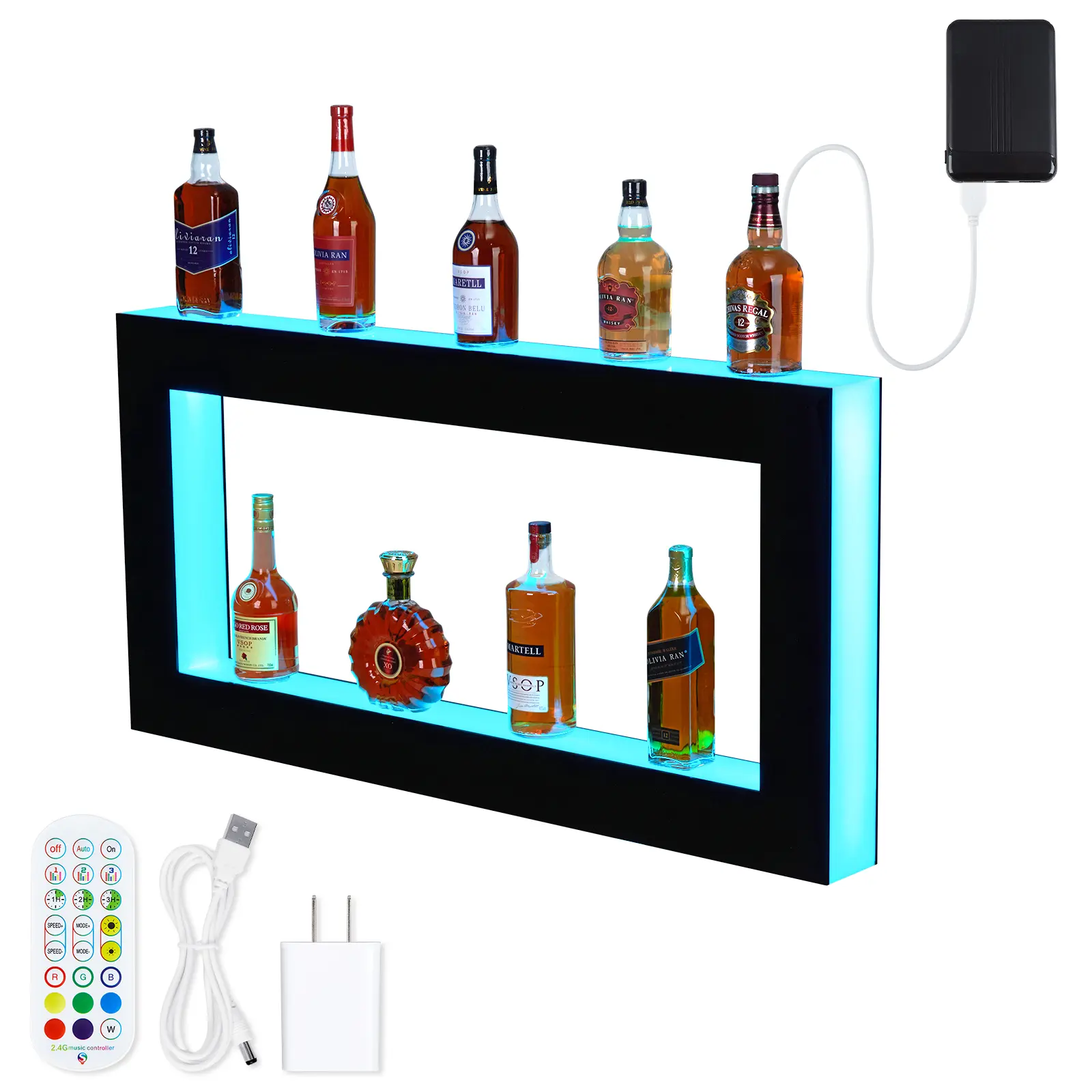 48 Inch 2-Step LED Lighted Liquor Bottle Display Shelf | Acrylic Wall Mounted Bar Rack, 16 Colors 4 Lighting Modes, Remote & App Control for Home Bar Kitchen Storage