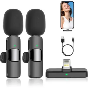 Wireless Mini Microphone for iPhone Android Phone: Lavalier Lapel Recording Mic for Tiktok YouTube Podcast Interview(Dark Black)