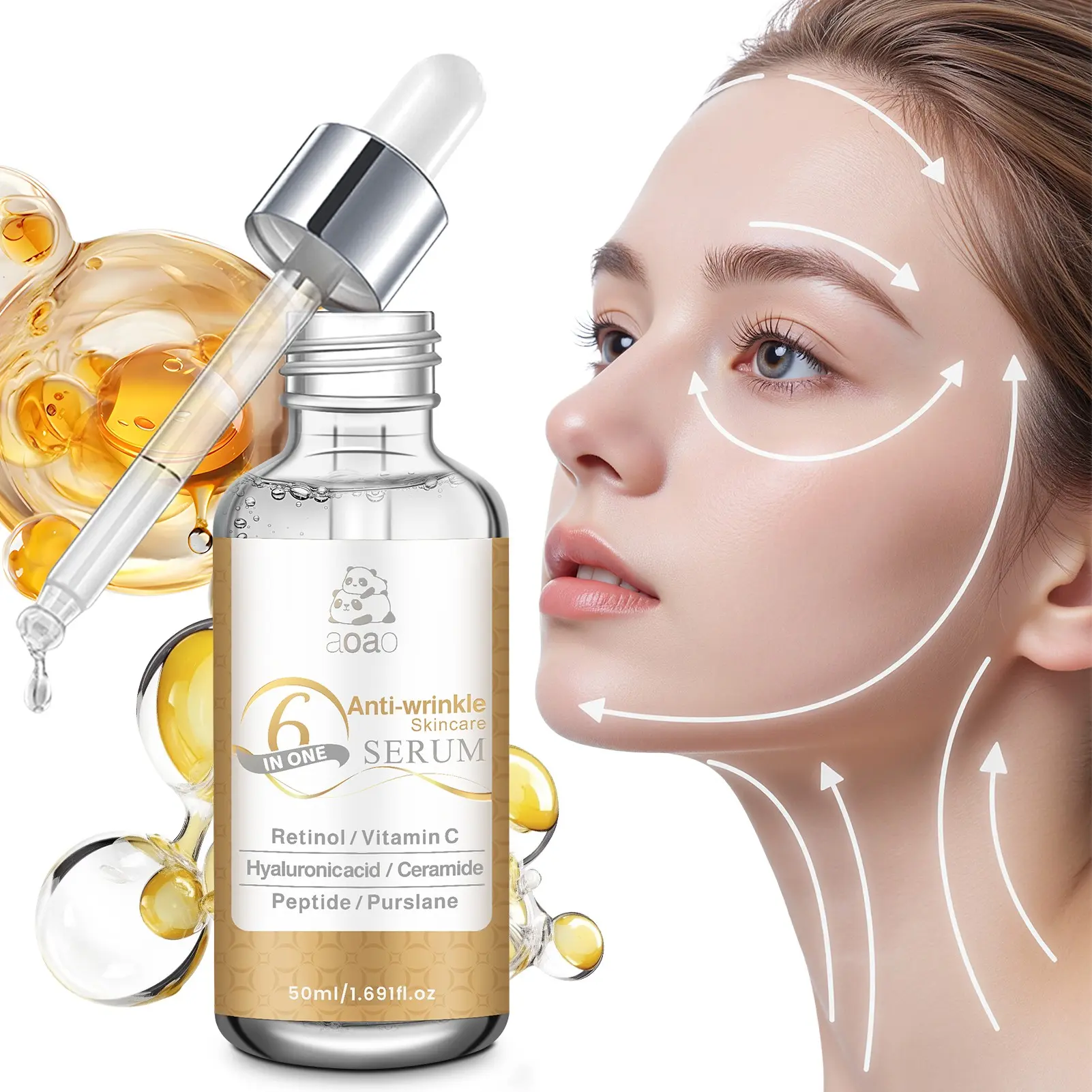 50ML Six-In-One Anti-Wrinkle Serum with Niacinamide, Hyaluronic Acid, Retinol, Brightening Skin Care Essence, Smooths Skin