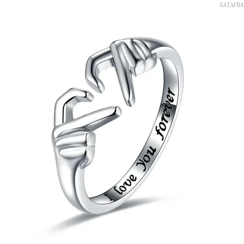 Promise Ring for Women, Claddagh Style Heart Hug Jewelry with "I Love You Forever" Engraving, Adjustable Open Band for Daily & Dating Wear