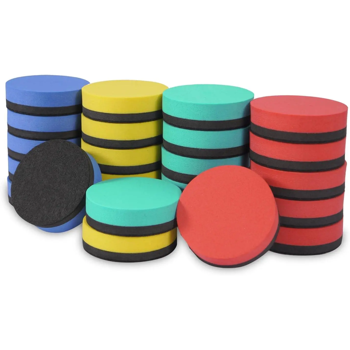 24 Pack  Dry Erase Erasers, Chalkboard Cleaning Pads | Mini Round Whiteboard Dry Erasers  to School Supplies for Classroom, Office, , 4 Colors, 2 Inch