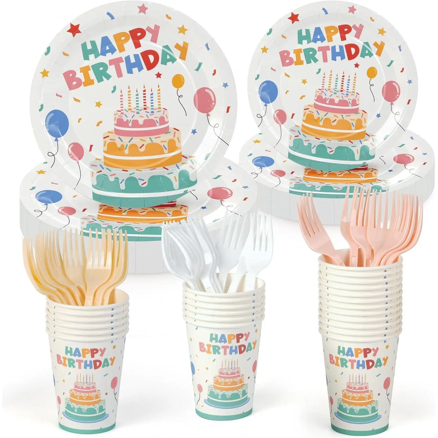 Birthday Decorations,96 Pcs Birthday Plates and Cups,Happy Birthday Decorations,Disposable Plates for Birthday Party Decorations,Dinnerware Sets for Party Supplies,Tableware Set Serve 24