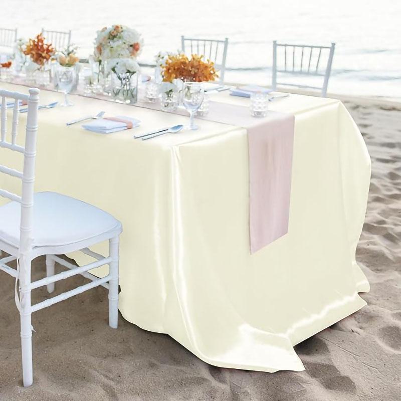 White Rectangle Satin Tablecloth Wedding Table Cloth For Christmas Baby Shower Birthday Events Banquet Decor Home Dining Table