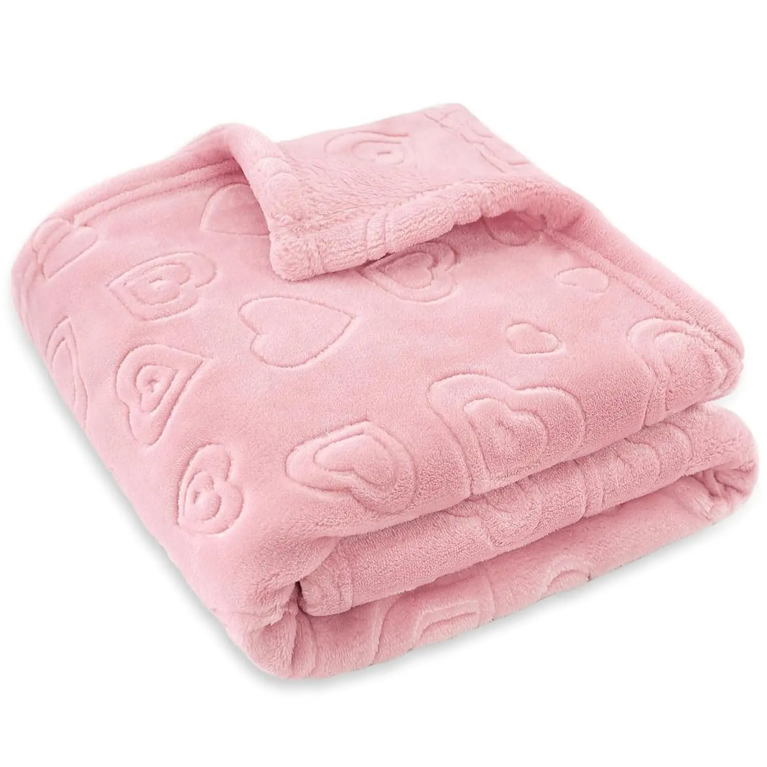 Ultra Soft Fleece Baby Blanket with Heart Design for Girls, Warm and Lightweight for Newborn Infant Toddler, 30x40 Inch, Blush Pink(Gift)