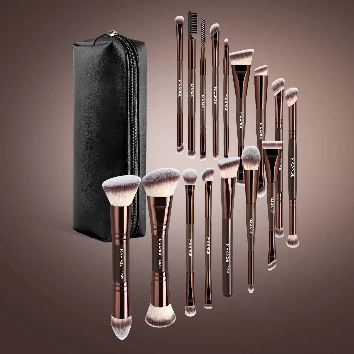 Maange 17-Piece Makeup Brush Set with 16 Brushes + Cosmetic Bag, Foundation Brush, Concealer Brush, Blush Brush, Eyeliner Brush, Eyeshadow Brushes, Makeup Tools Set