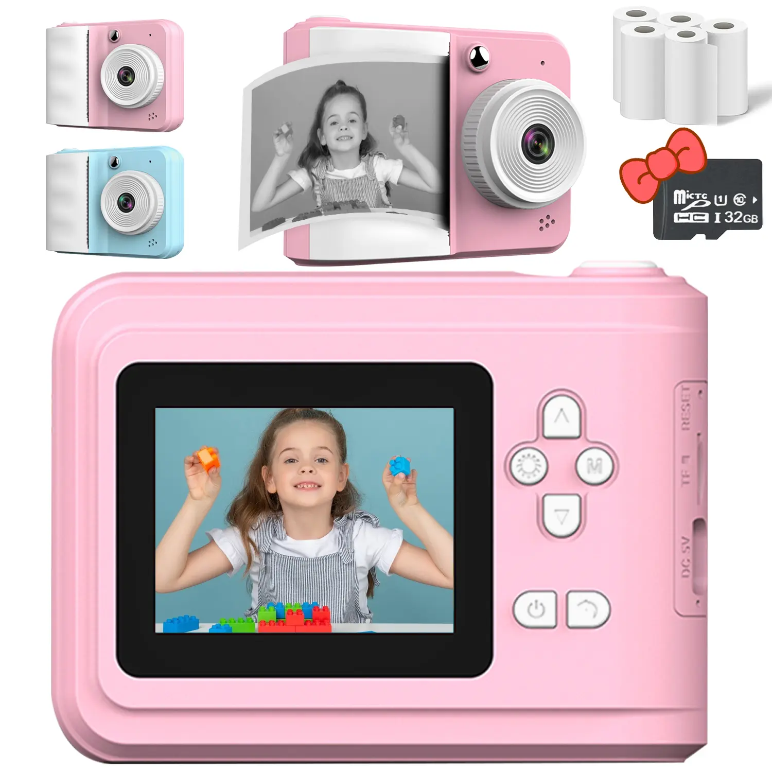 Kids' Instant Print Camera with Lens, App Printing, 1080P Video, Selfie Digital Camera, 32G SD Card, Christmas Birthday Gifts for Boys and Girls