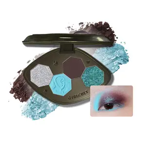 Girlcult Four-Color Eyeshadow Palette, Matte Shimmer Glitter Long-Lasting Colorful Chameleon Polarized Eyeshadow, Blue Powder Makeup