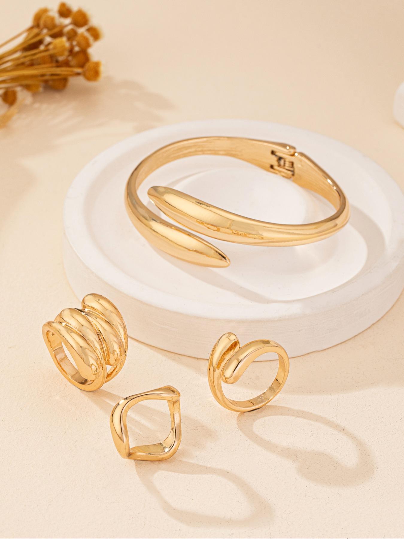 Fashionable Boho Style Cuff Bangle & Cuff Rings, New Trend Elegant Hand Jewelry Set, Trendy & Exquisite Hand Jewelry for Women, Teardrop Jewelry Set