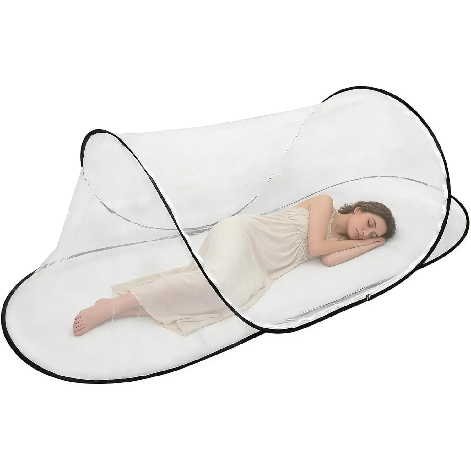 Pop-Up Mosquito Net for Bed, 78 * 31 * 22inch Foldable & Detachable Mosquito Tent with Double Zipper, Lightweight Bed Tent for Travel Camping Home Single Adult Use