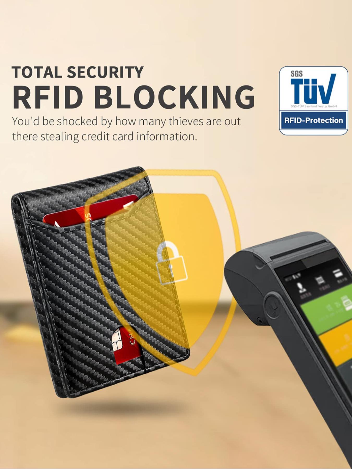 Men's Carbon Fiber Pattern Wallet, RFID Blocking Card Holder, Simple Double Fold Credit Card Holder, Business Fashion Wallet, Fashionable Wallet for Daily Use